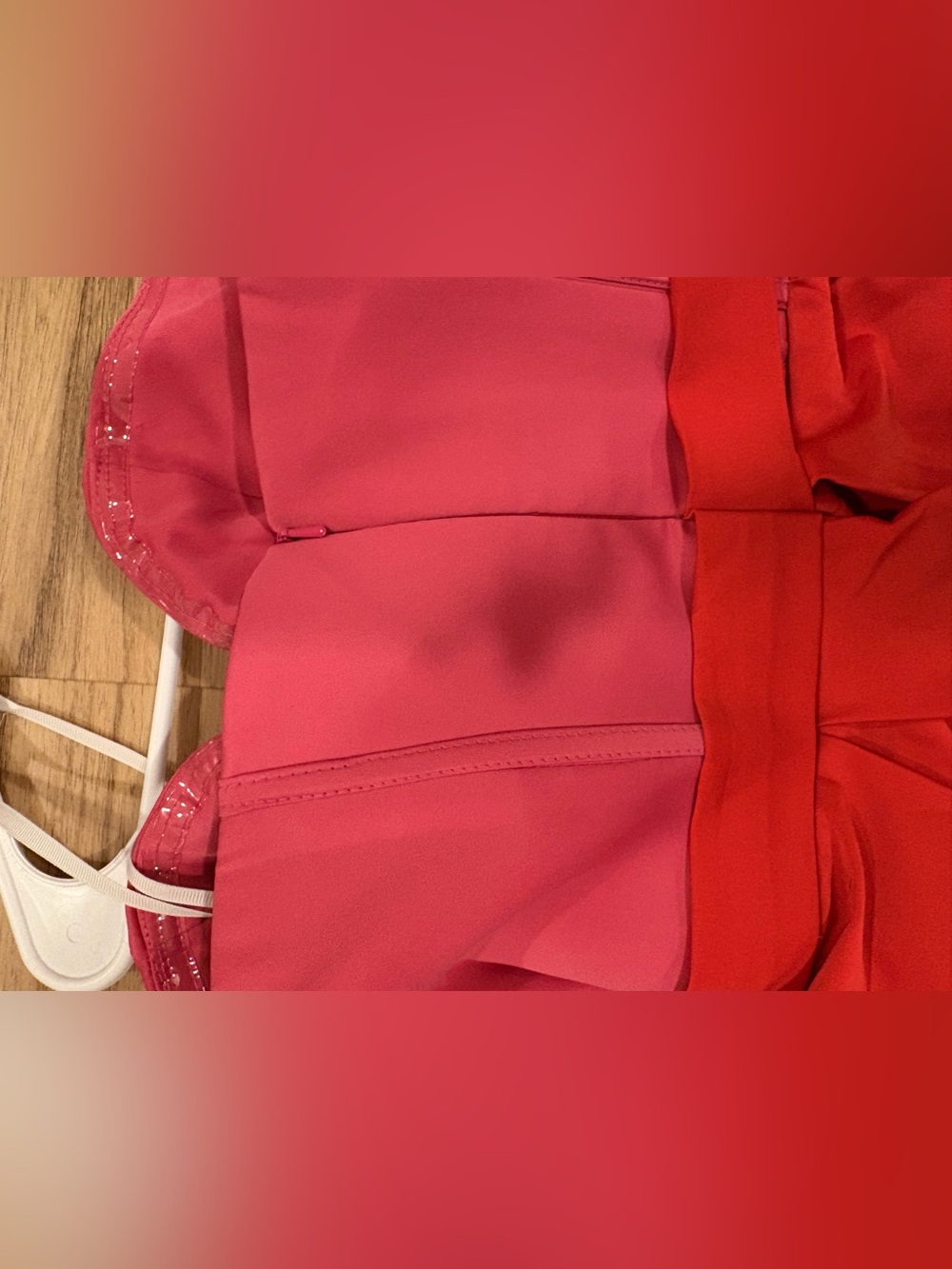 Two-Tone Strapless Pink & Red Evening Gown - Picture 7 of 9